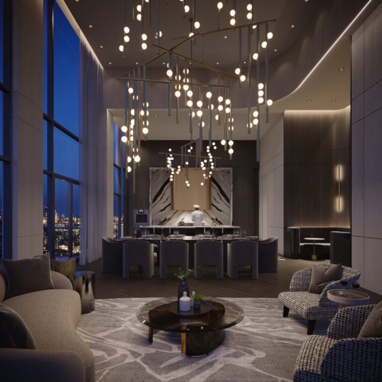 Chef’s kitchen and private dining room for Boutique residents at Forêt (artist’s concept)