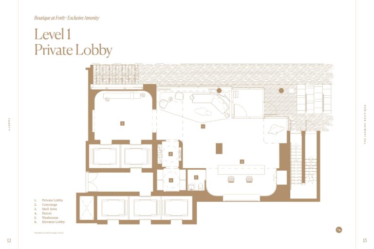 Plan of the private ground-floor lobby for Boutique residents at The Jasmine