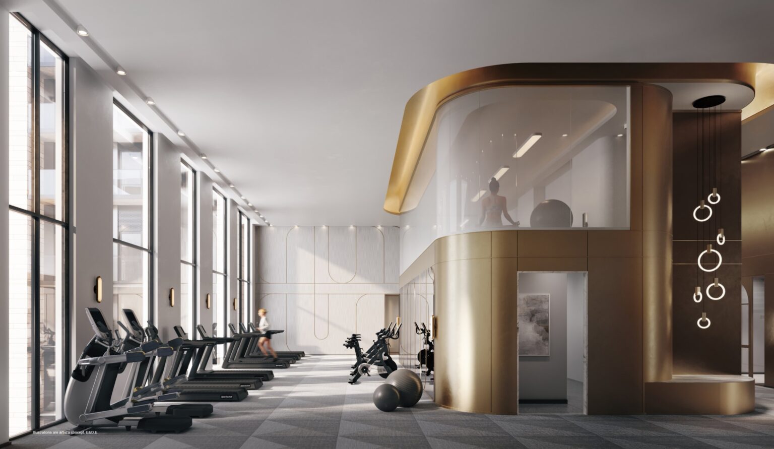 Double-height fitness centre on podium level 4 at Forêt (artist’s concept)