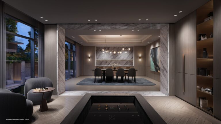Games lounge with table shuffleboard on podium level 1 at Forêt (artist’s concept)