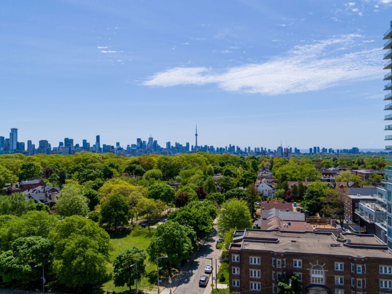 View facing south from the 10th-floor height of The Peony (Tower 2) at Forêt Forest Hill, Bathurst and St. Clair (photo, 2022)