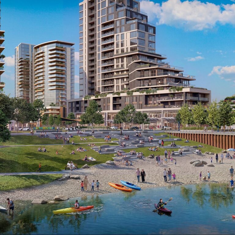 Rendering of a beach on the Lakeview Village waterfront (artist’s concept)