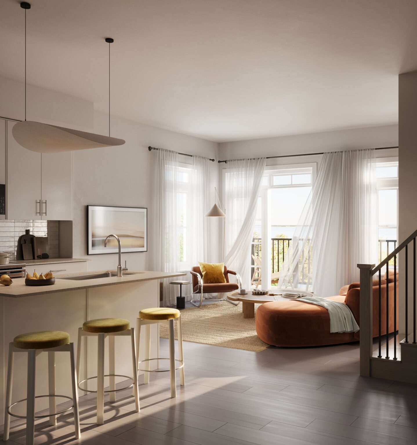 An open living and dining area in a South Banks townhome (artist’s concept)